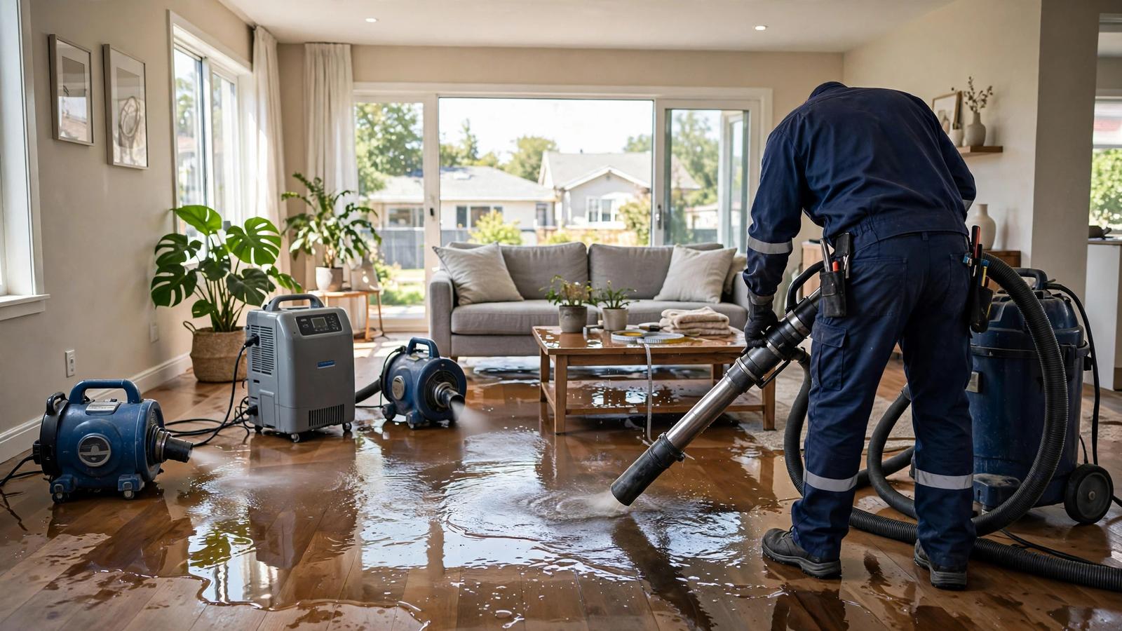 Technician operating professional water extraction equipment