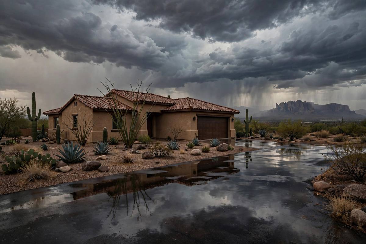 Phoenix home under dark monsoon storm clouds